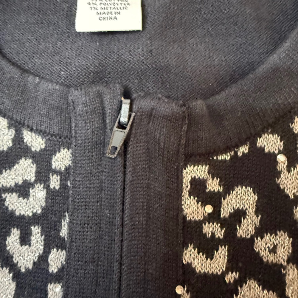 Ruby Rd Women's XL Black Animal Print‎ Zip Front Embellished Cardigan Sweater - Picture 8 of 8